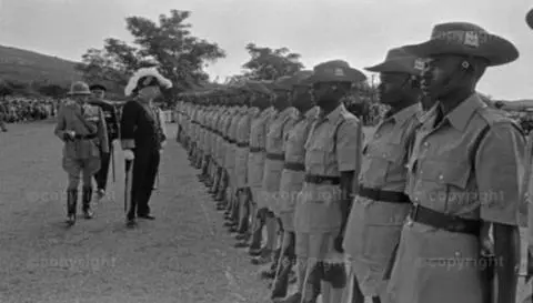 Sir John Maud inspects troops of the Bechuanaland Protectorate Police - Botswana - June 1961