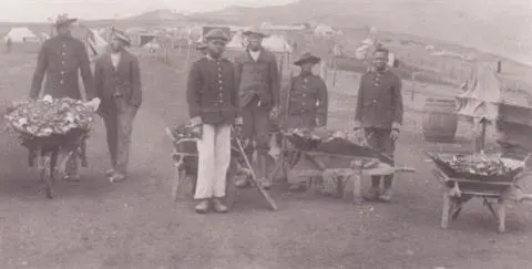 Len Tau, second from left, as a Boer prisoner of war on St Helena