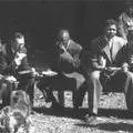 The young Nelson Mandela with his co-accused during a break.
