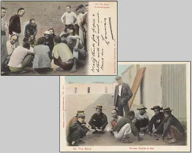 Postcards showing Chinese miners gambling in their compound yards