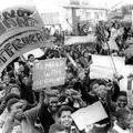 Marching kids, in a mood common to school kids the world over happy that they were not in class, June 16, 1976