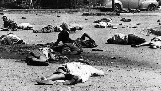Dead and wounded protesters shot by police in Sharpeville