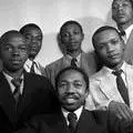 Tsotetsi, Chocho, Ntsipe (back row),  Mtetwa, Matshikiza and Maimane (front row) worked for 'Drum', 1950