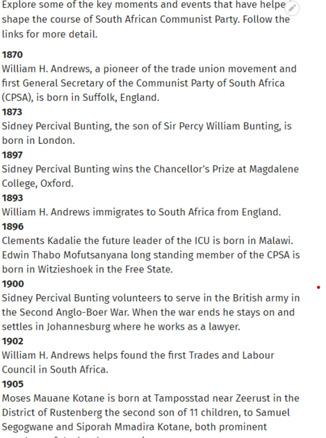 South African Communist Party Timeline 1870-1996