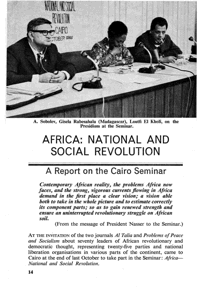 Africa: national and social revolution - a report on the Cairo Seminar