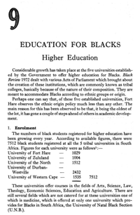 Chapter nine: Education for Blacks - Higher Education