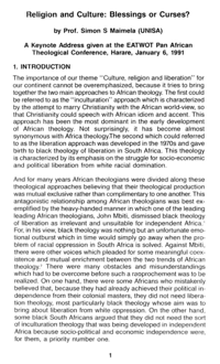Religion and culture: blessing or curses? A keynote address given at the EATWOT Pan African Theological Conference, Harare, January 6, 1991
