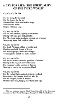 A cry for life: the spirituality of the Third World