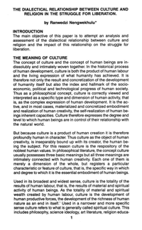 The dialectical relationship between culture and religion in the struggle for liberation