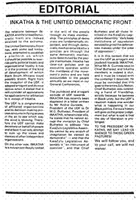 Editorial: Inkatha and the United Democratic Front