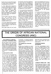 The origin of African National Congress (ANC)