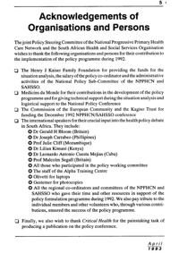 Acknowledgements of organisations and persons