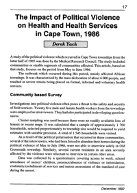 The impact of political violence on health and health services in Cape Town, 1986