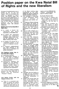 Position paper on the Kwa Natal Bill of Rights and the new liberalism