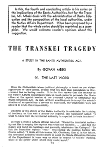 The Transkei tragedy: a study in the Bantu Authorities Act: 4. the last word