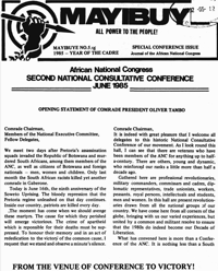 
Mayibuye Number 5/6 1985 Year of the cadre Special Conference issue
