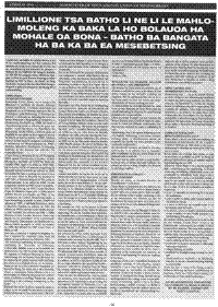 Limillione tsa batho li ne le le mahlomoleng ka baka la ho bolauoa ha mohale oa bona- batho bangata ha ba ea mesebetsing(article written in Sotho language)