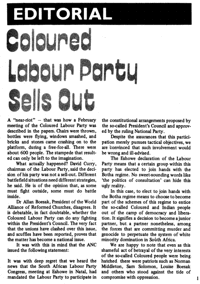 Editorial: Coloured Labour Party sells out