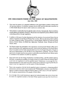 ANC Discussion Paper on the issue of negotiations
