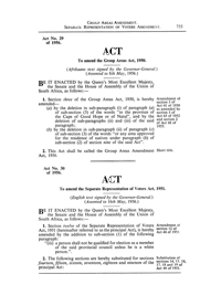 Separate Representation of Voters Amendment Act, Act No 30 of 1956
