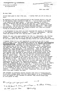 Letter from Gatsha Buthelezi to Gwendolin Carter
