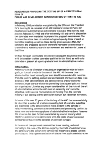 Memorandum proposing the setting up of a professional body of public and development administrators within the ANC
