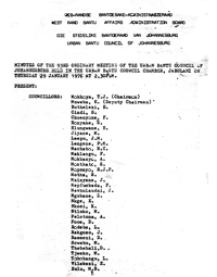 Minutes of the 93rd Ordinary Meeting of the Urban Bantu Council of Johannesburg heldÂ… in the Urban Bantu Council Chamber, Jabulani, on Thursday 29 January 1976 at 2.30pm
