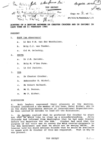 
Minutes of a meeting between Dr Chester Crocker and Dr Savimbi in Cape Town on 11 February 1985
