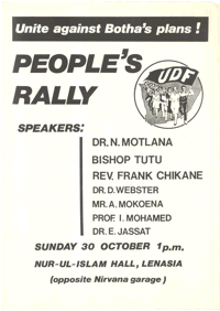 Peoples rally : unite against Bothas plans!