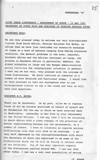 Joint Press Conference, Department of State, 14 May 1981 with Secretary of State Haig and Minister of Foreign Affairs Botha
