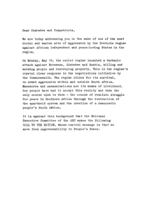 ANC call to the nation: from ungovernability 