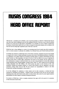 NUSAS Congress 1984: Head Office report