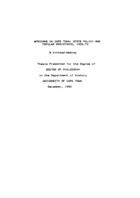 
Africans in Cape Town: state policy and popular resistance, 1936-73
