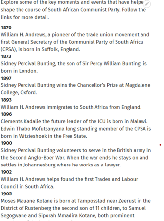 South African Communist Party Timeline 1870-1996