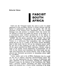 Editorial notes: Facist South Africa
