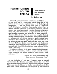 Partitioning South Africa: some aspects of the Bantustan scheme