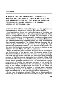 A speech to the Presidential Committee Meeting of the World Council of Peace  by the representative of the African National Congress, Vienna, 27 September 1963
