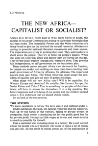 Editorial: The new Africa- capitalist or socialist?