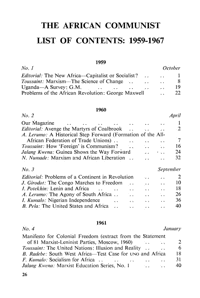 The African Communist: List of Contents 1959-1967