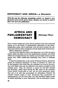 Africa and Parliamentary democracy