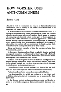 How Vorster uses anti- communism