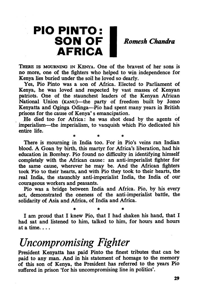 Pio Pinto: son of Africa