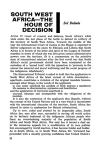 South West Africa: the hour of decision