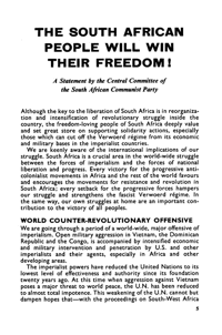 The South African people will win their freedom: a statement by the central committee of the South African Communist Party