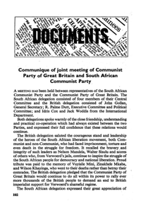 Documents: Communique of joint meeting of Communist Party of  Great Britain and South African Communist Party