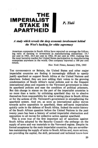 The imperialist stake in apartheid