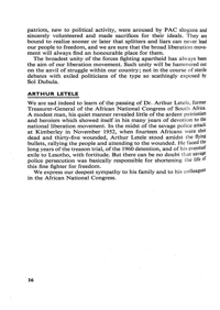 Editorial notes: Arthur Letele
