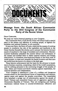 Message from the South African Communist Party to the 23rd Congress of the Communist  Party of the Soviet Union