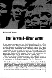Editorial notes: After Verwoerd Fuhrer Vorster