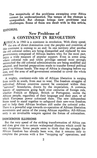 Editorial: New problems of a continent in revolution